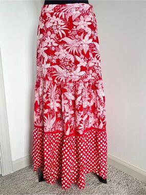 Solitaire Red Tropical Floral Maxi Skirt – Size Small – NWT Boho Tropical